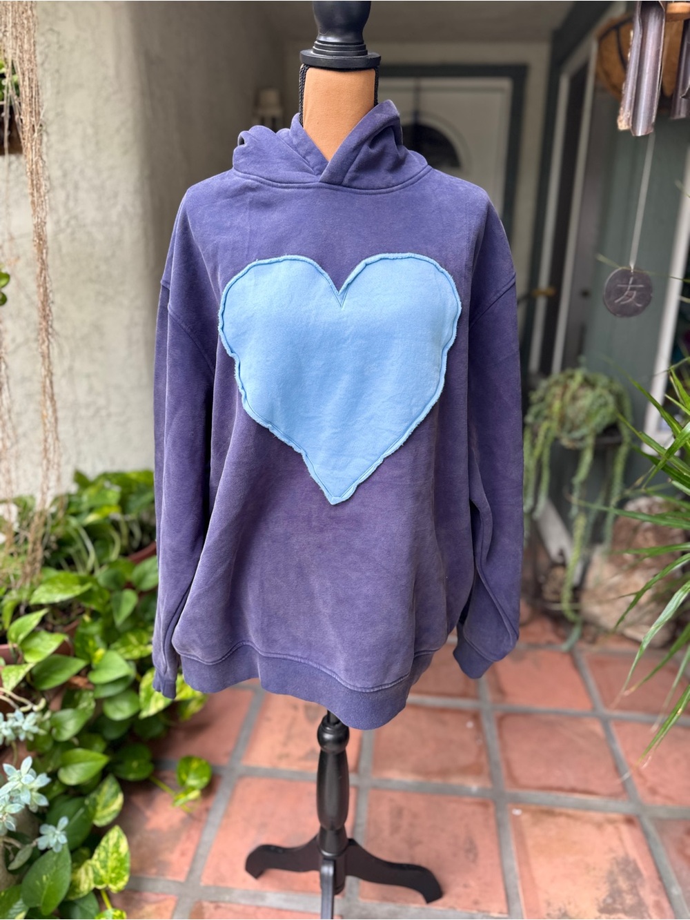 Women's Purple Hoodie with Light Blue Heart Patch